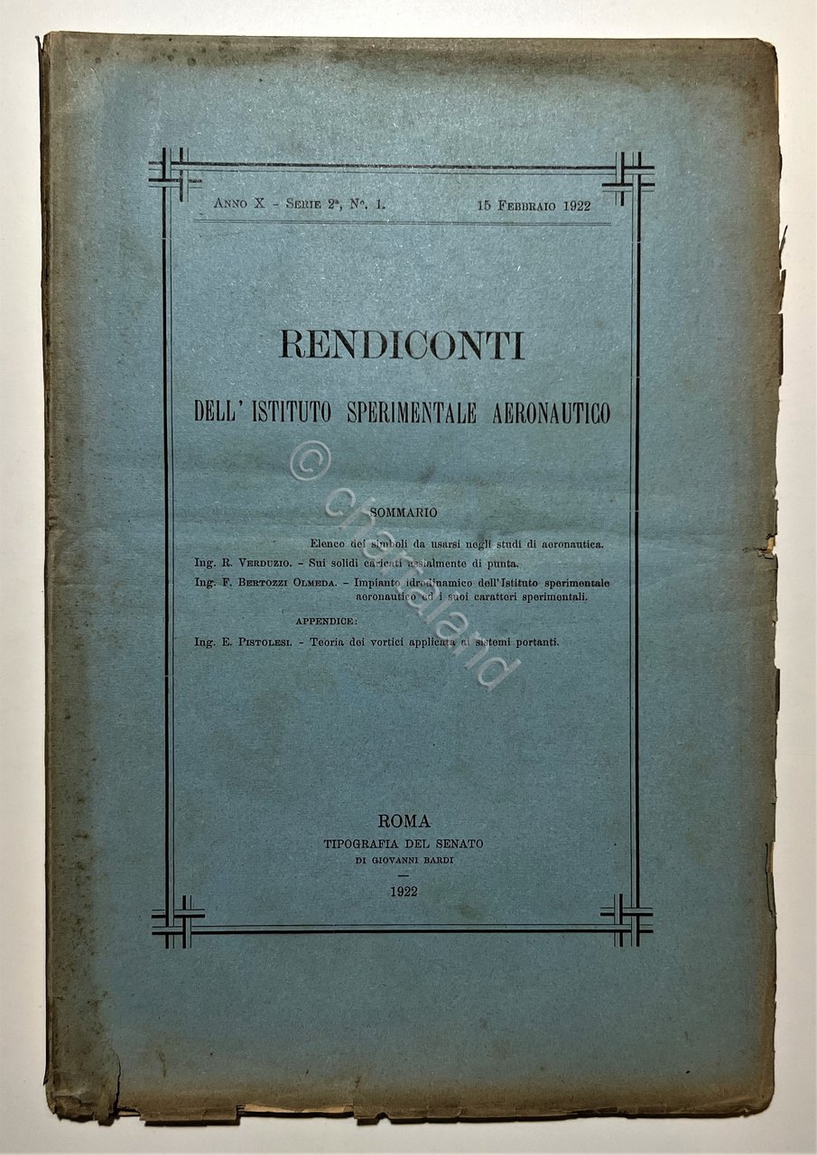 Rendiconti Istituto Sperimentale Aeronautico N. 1 - 15 Febbraio 1922 …