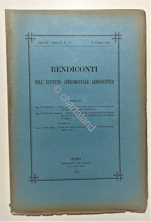 Rendiconti Istituto Sperimentale Aeronautico N. 2 - 15 Aprile 1922 …