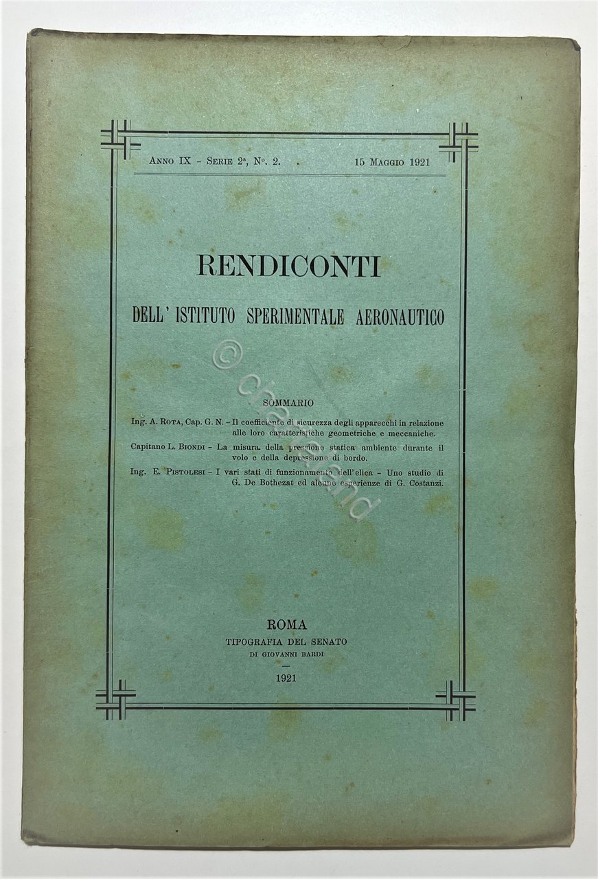 Rendiconti Istituto Sperimentale Aeronautico N. 2 - 15 Maggio 1921 …