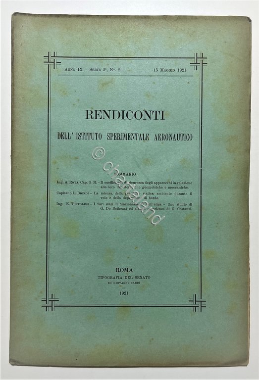 Rendiconti Istituto Sperimentale Aeronautico N. 2 - 15 Maggio 1921 …