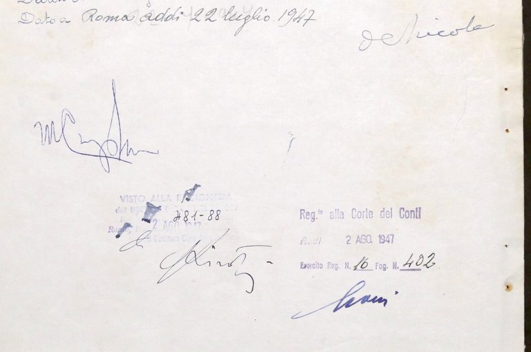 Repubblica Italiana Decreto con autografo capo provvisorio Enrico De Nicola …