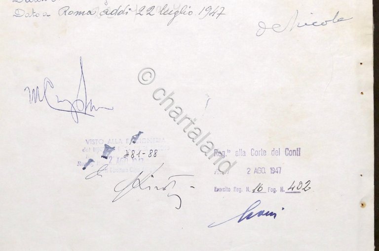 Repubblica Italiana Decreto con autografo capo provvisorio Enrico De Nicola …