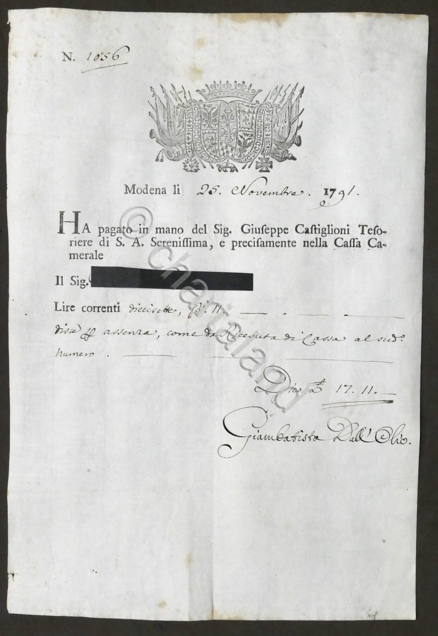 Ricevuta di Pagamento - Cassa Camerale di Modena - 25 …