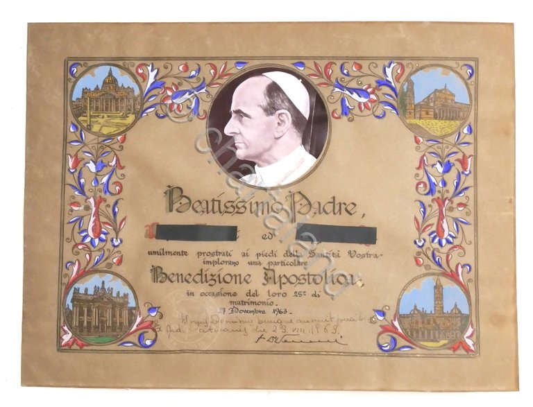 Richiesta Benedizione Apostolica - Papa Paolo VI - 1963