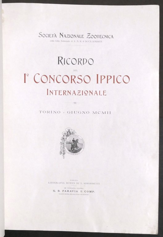 Ricordo del 1° Concorso ippico internazionale in Torino - Giugno …