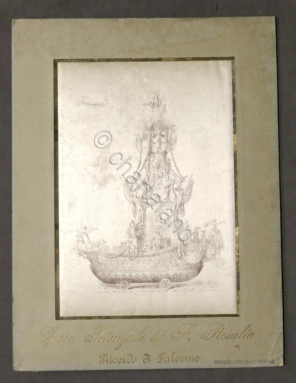 Ricordo di Palermo - Carro Trionfale di S. Rosalia - Stampa su Seta - 1900 ca.