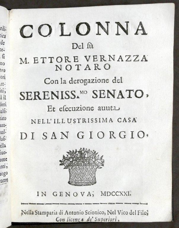 Riforma Leggi et Ordini Collegio Notari - 1628 / Colonna …