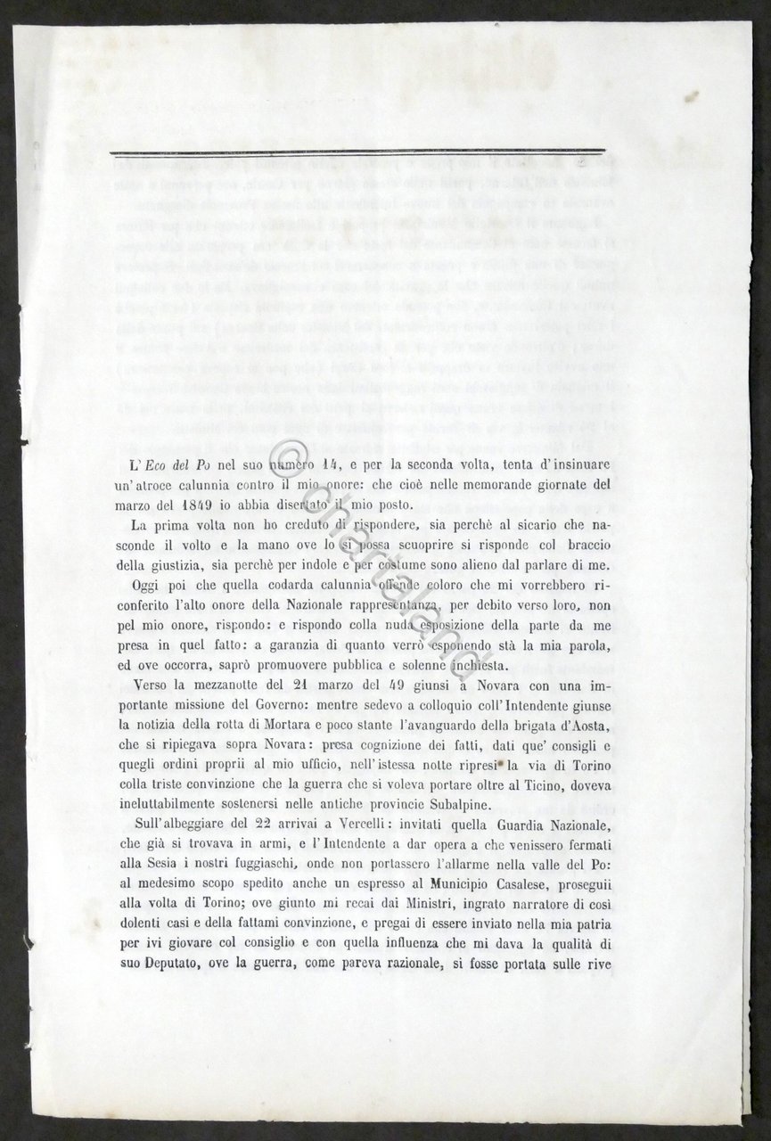 Risorgimento - Casale - Discorso del governatore Mellana - Dicembre …