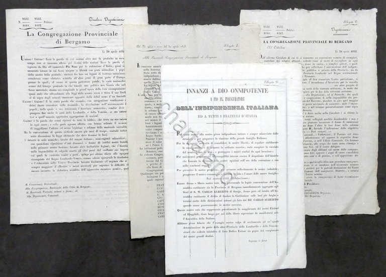 Risorgimento - Circolare Congregazione Provinciale di Bergamo - 1848