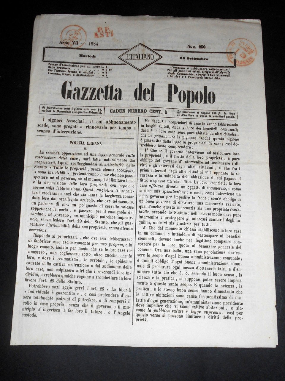 Risorgimento Cavour Torino - Giornale Gazzetta del Popolo n° 230 … | Immagine principale