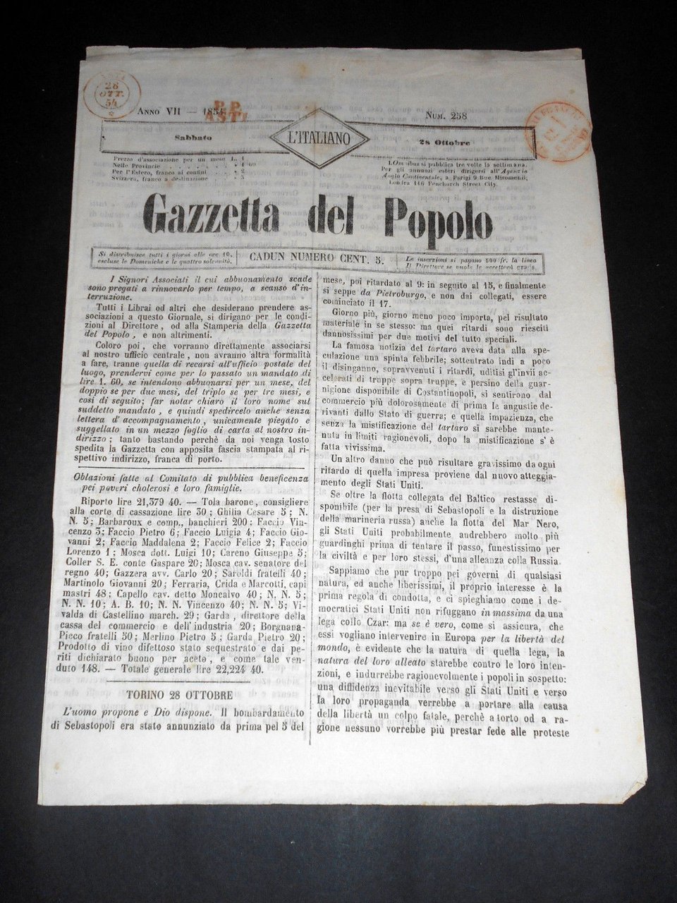 Risorgimento Cavour Torino - Giornale Gazzetta del Popolo n° 258 … | Immagine principale