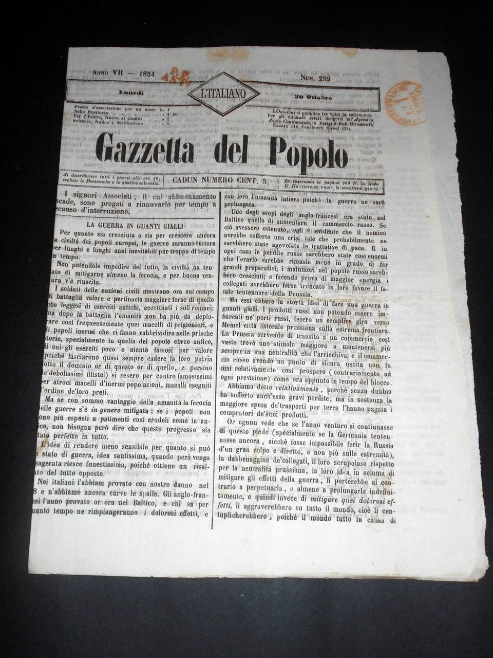 Risorgimento Cavour Torino - Giornale Gazzetta del Popolo n° 259 … | Immagine principale