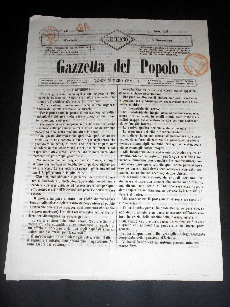 Risorgimento Cavour Torino - Giornale Gazzetta del Popolo n° 266 … | Immagine principale