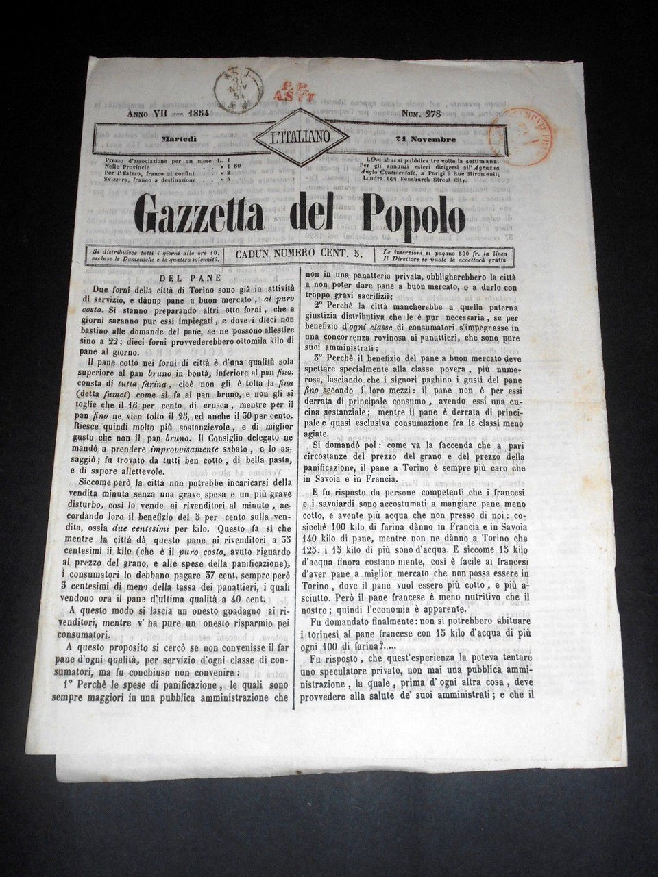 Risorgimento Cavour Torino - Giornale Gazzetta del Popolo n° 278 … | Immagine principale