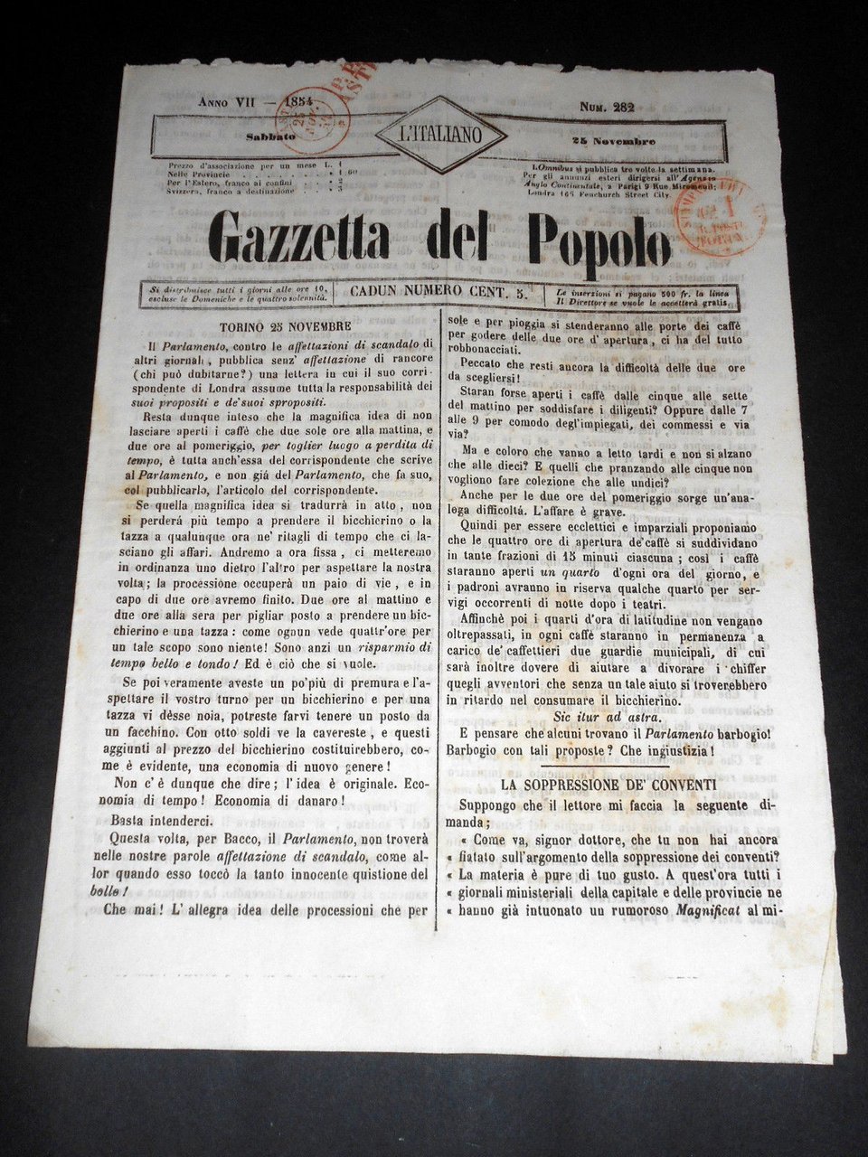Risorgimento Cavour Torino - Giornale Gazzetta del Popolo n° 282 … | Immagine principale