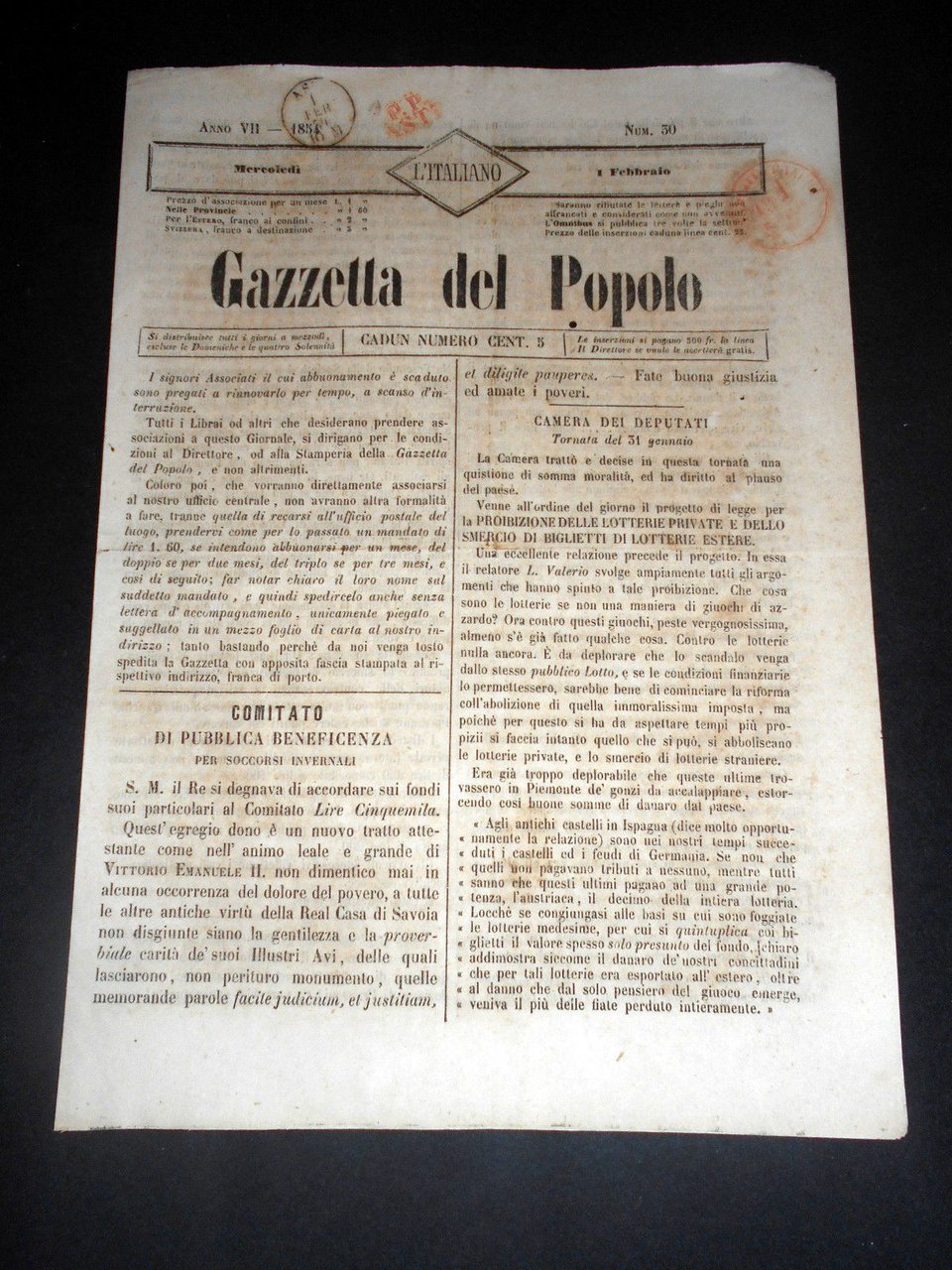 Risorgimento Cavour Torino - Giornale Gazzetta del Popolo n° 30 … | Immagine principale