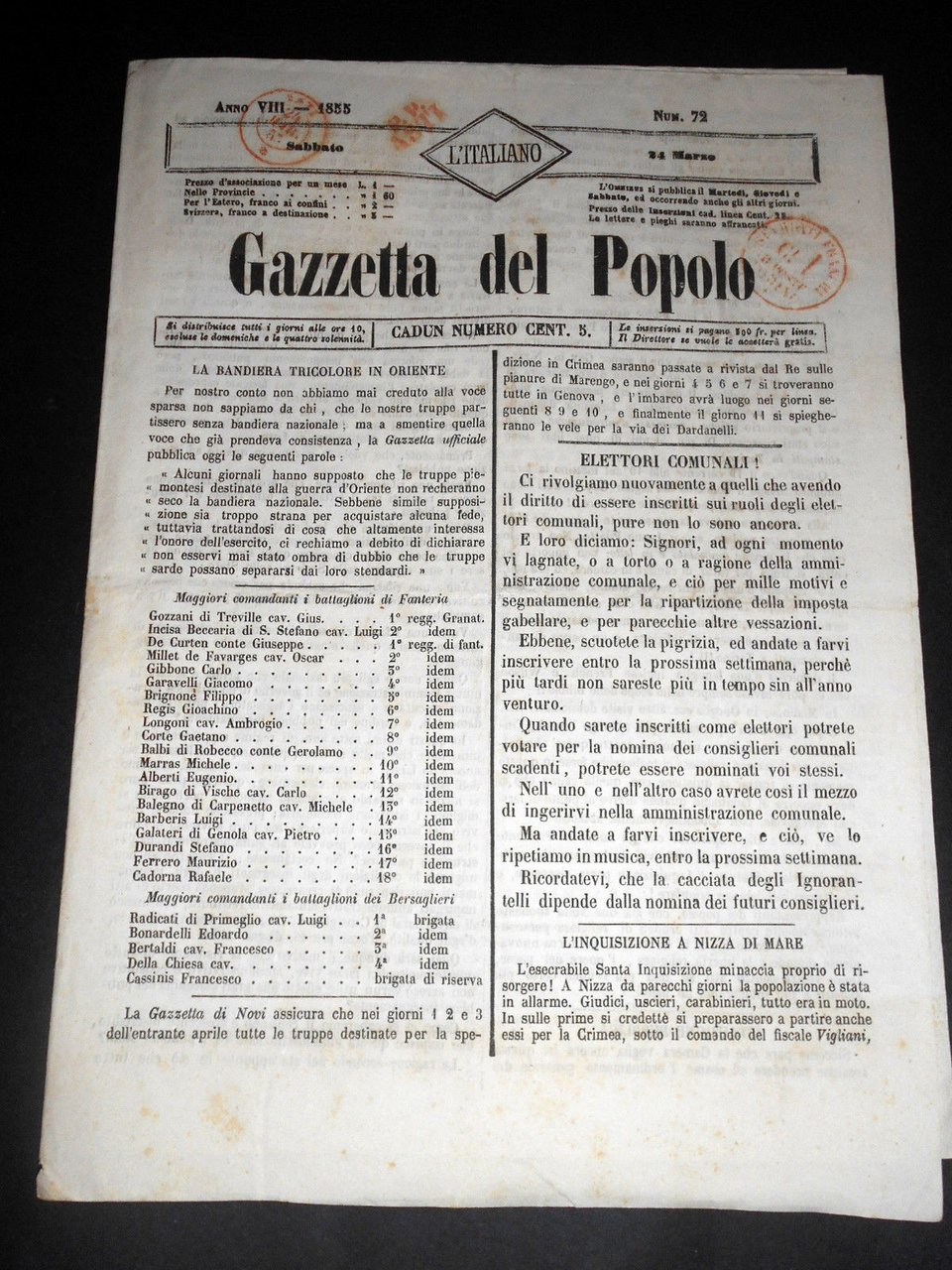 Risorgimento Cavour Torino - Giornale Gazzetta del Popolo n° 72 … | Immagine principale