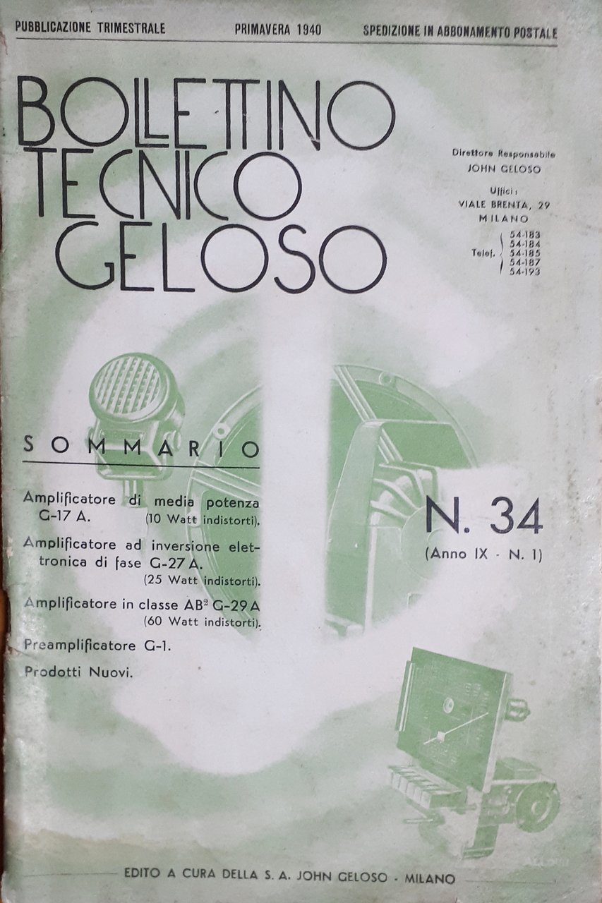 Rivista - Bollettino Tecnico Geloso - N. 34 - 1940