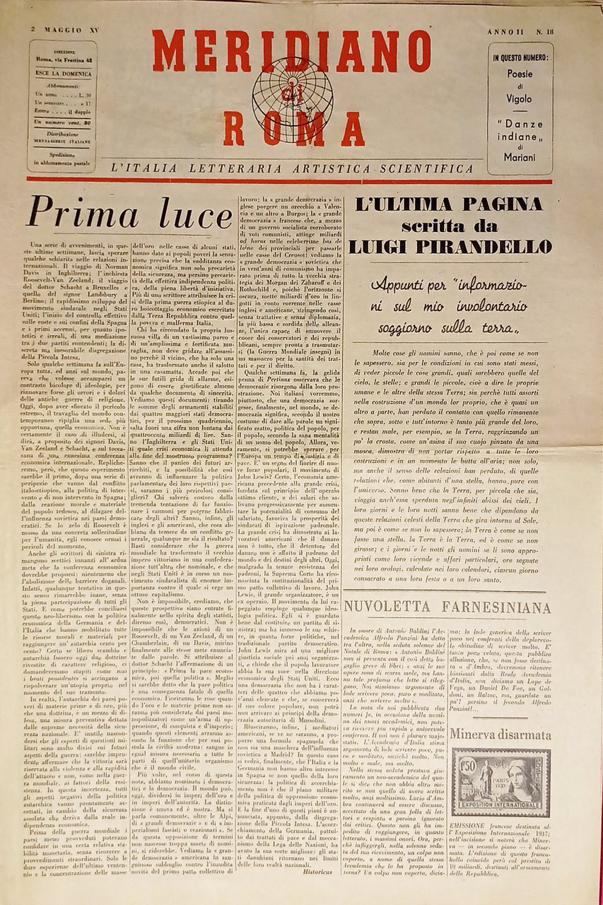 Rivista - Meridiano di Roma n. 18 - 1937 Prima … | Immagine principale