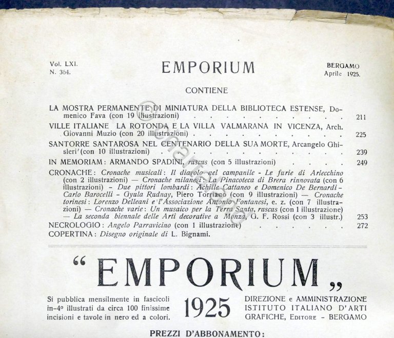 Rivista arte e cultura Emporium N. 364 - Aprile 1925 …