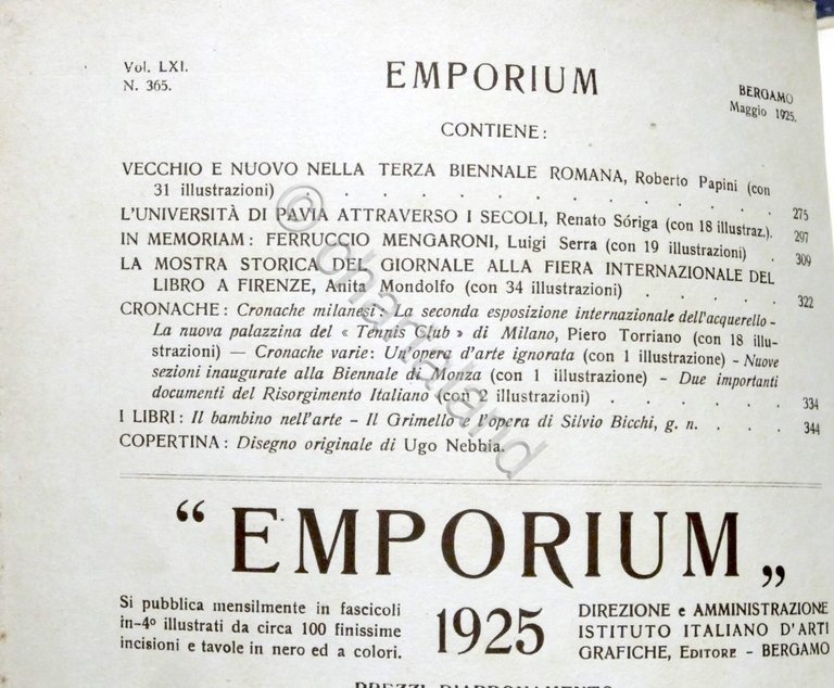 Rivista arte e cultura Emporium N. 365 - Maggio 1925 …
