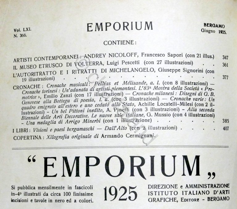 Rivista arte e cultura Emporium N. 366 - Giugno 1925 …