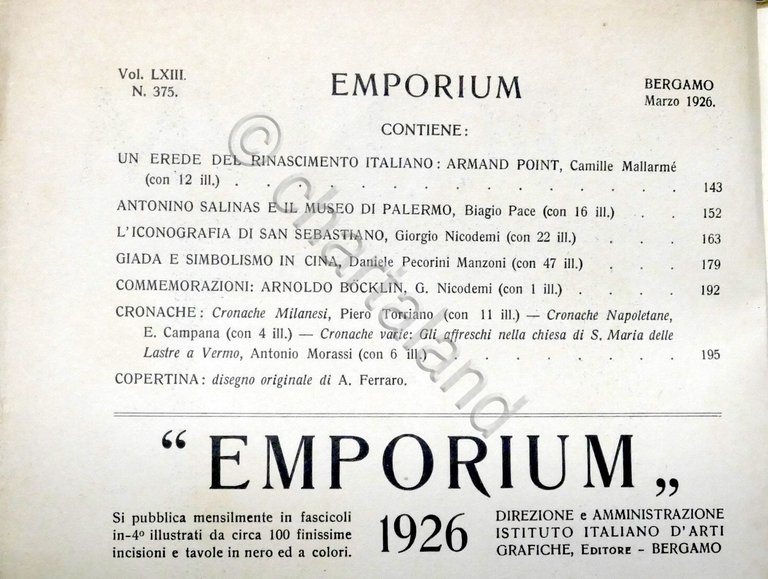Rivista arte e cultura Emporium N. 375 - Marzo 1926 …