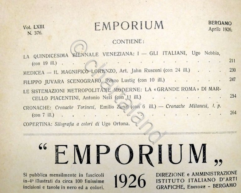 Rivista arte e cultura Emporium N. 376 - Aprile 1926 …