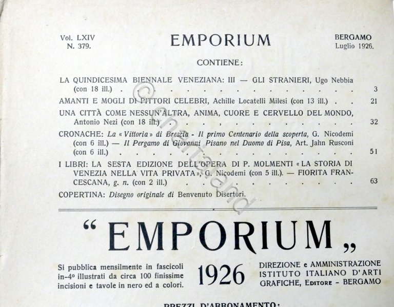 Rivista arte e cultura Emporium N. 379 - Luglio 1926 …