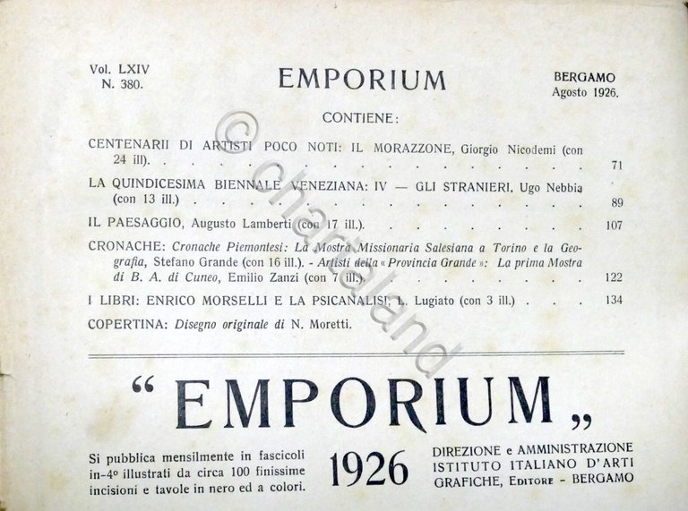 Rivista arte e cultura Emporium N. 380 - Agosto 1926 …