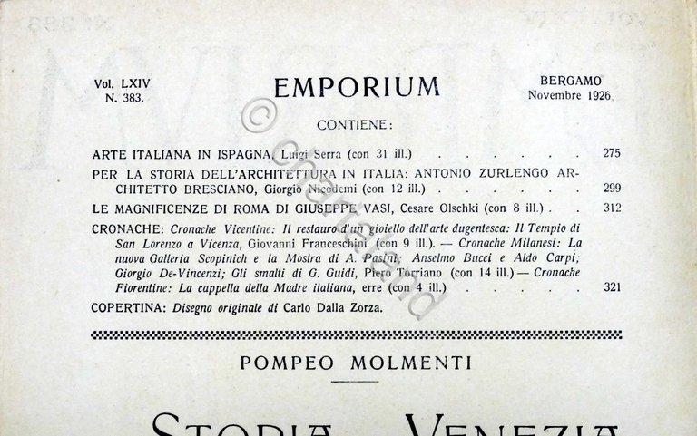 Rivista arte e cultura Emporium N. 383 Novembre 1926 Copertina …