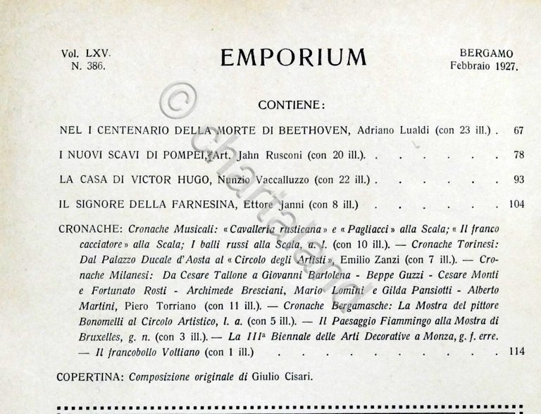 Rivista arte e cultura Emporium N. 386 - Febbraio 1927 …