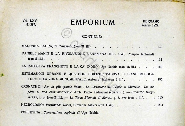 Rivista arte e cultura Emporium N. 387 - Marzo 1927 …