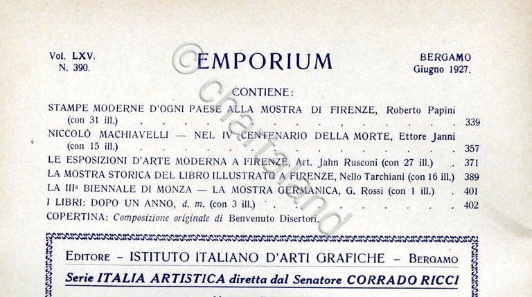Rivista arte e cultura Emporium N. 390 - Giugno 1927 …