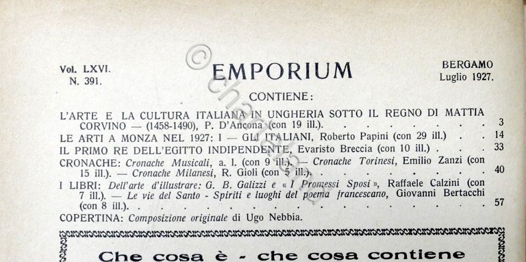 Rivista arte e cultura Emporium N. 391 - Luglio 1927 …