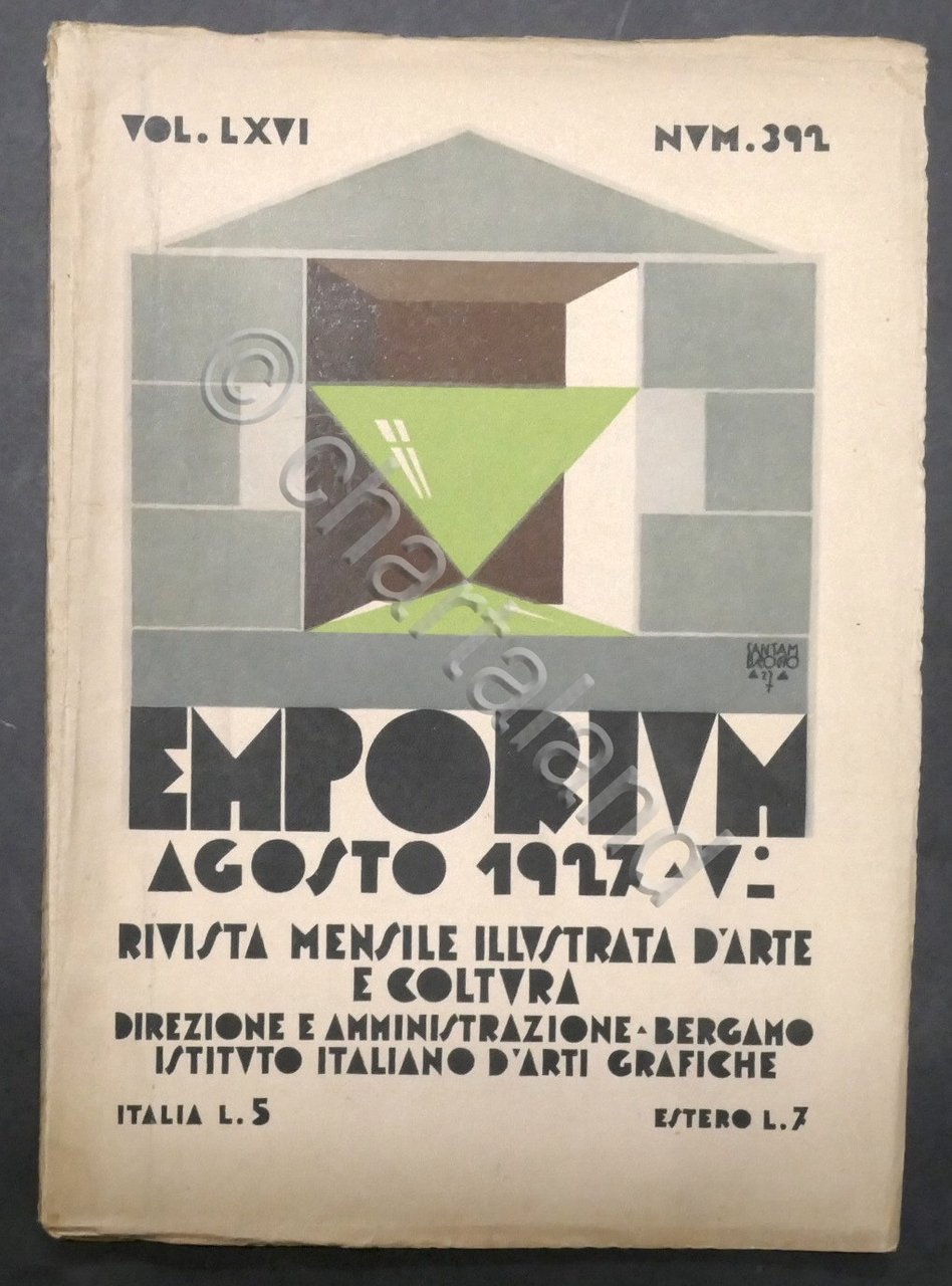 Rivista arte e cultura Emporium N. 392 Agosto 1927 Copertina …