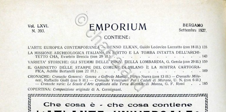 Rivista arte e cultura Emporium N. 393 Settembre 1927 Copertina …
