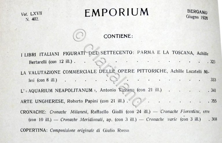 Rivista arte e cultura Emporium N. 402 - Giugno 1928 …
