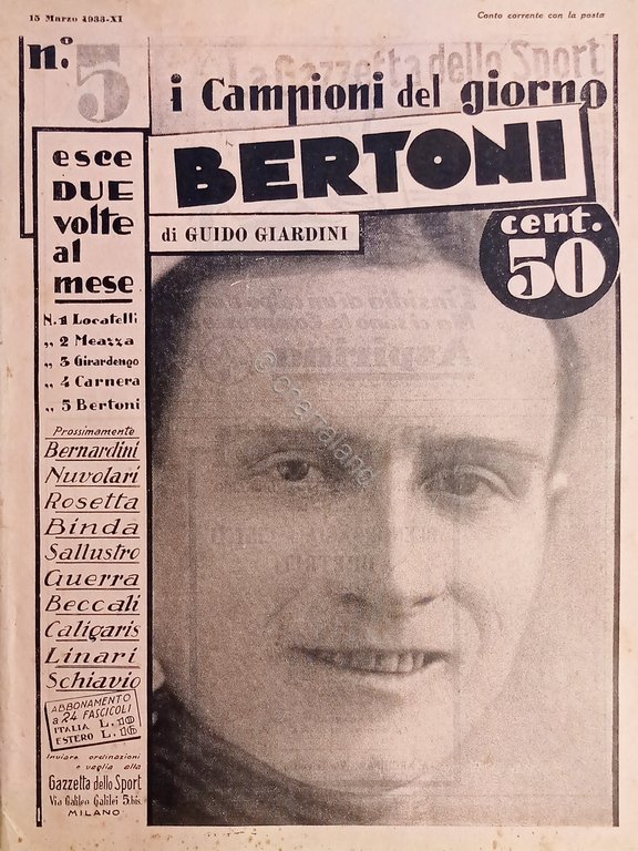 Rivista Ciclismo - I Campioni del Giorno N. 5 Bertoni - di Guido Giardini - 1933