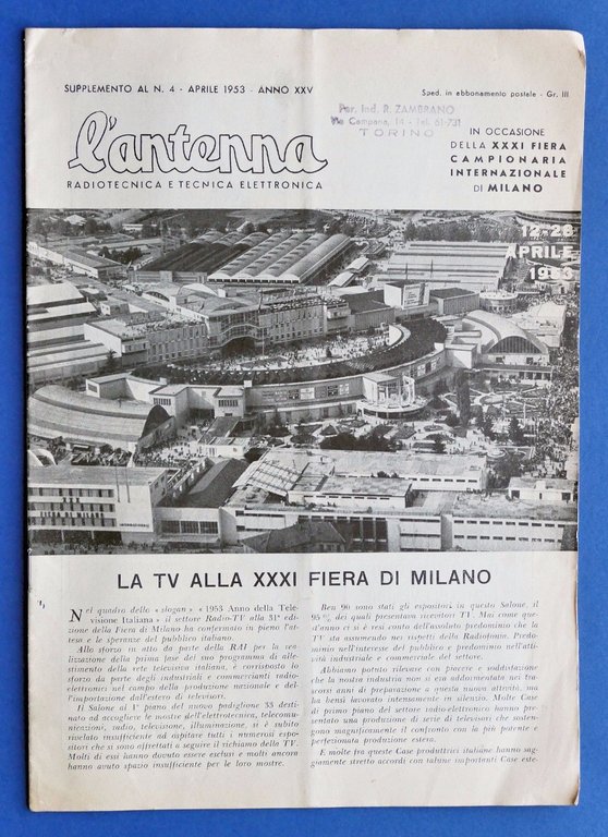 Rivista di Radiotecnica - L'Antenna - Supplemento al N° 4 - aprile 1953