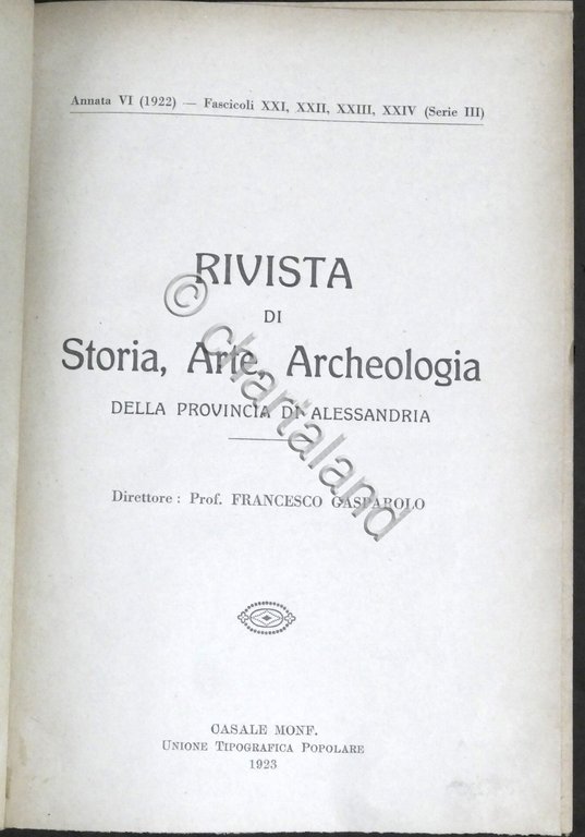 Rivista di Storia Arte Archeologia prov. di Alessandria Anno XXXI …