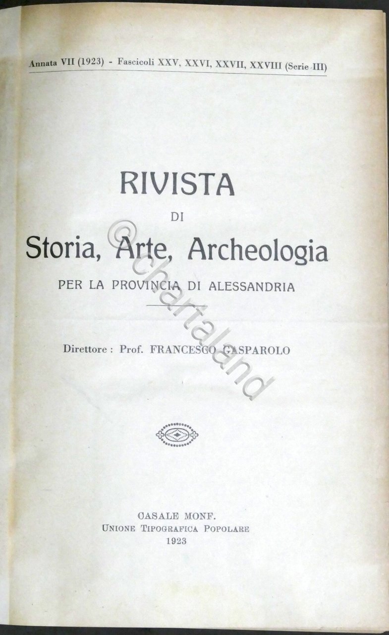 Rivista di Storia Arte Archeologia prov. di Alessandria Anno XXXII …
