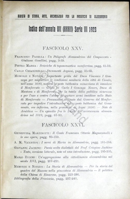 Rivista di Storia Arte Archeologia prov. di Alessandria Anno XXXII …