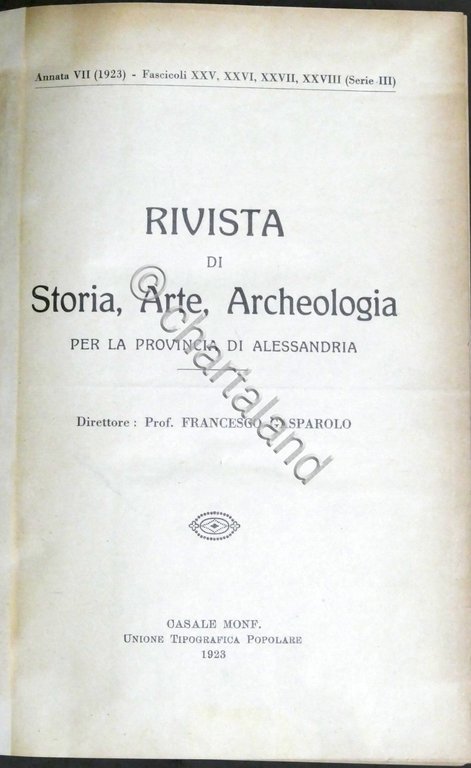 Rivista di Storia Arte Archeologia prov. di Alessandria Anno XXXII …