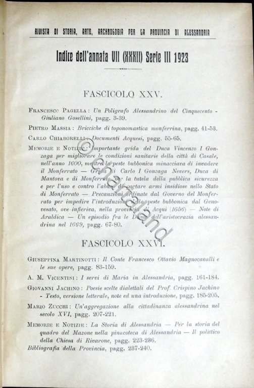 Rivista di Storia Arte Archeologia prov. di Alessandria Anno XXXII …