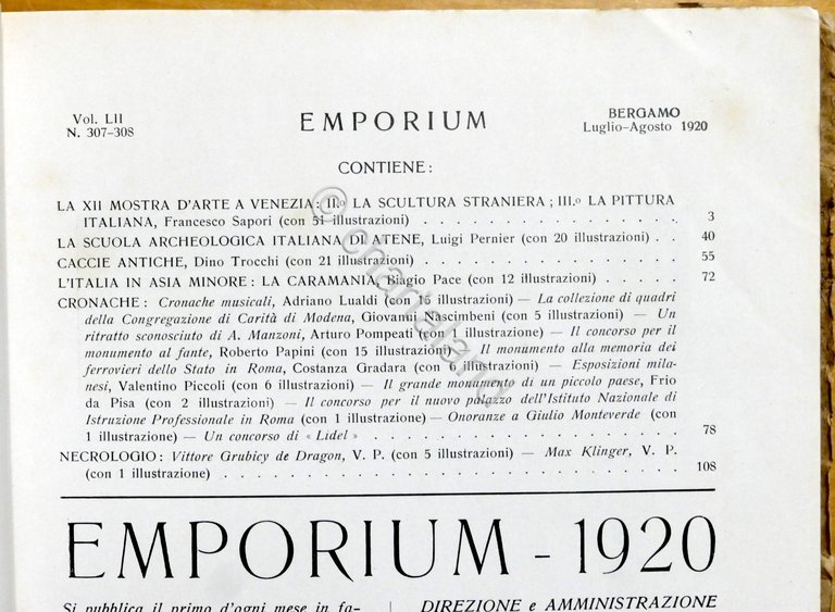 Rivista Emporium N. 307-308 - Luglio Agosto 1920 - Copertina …