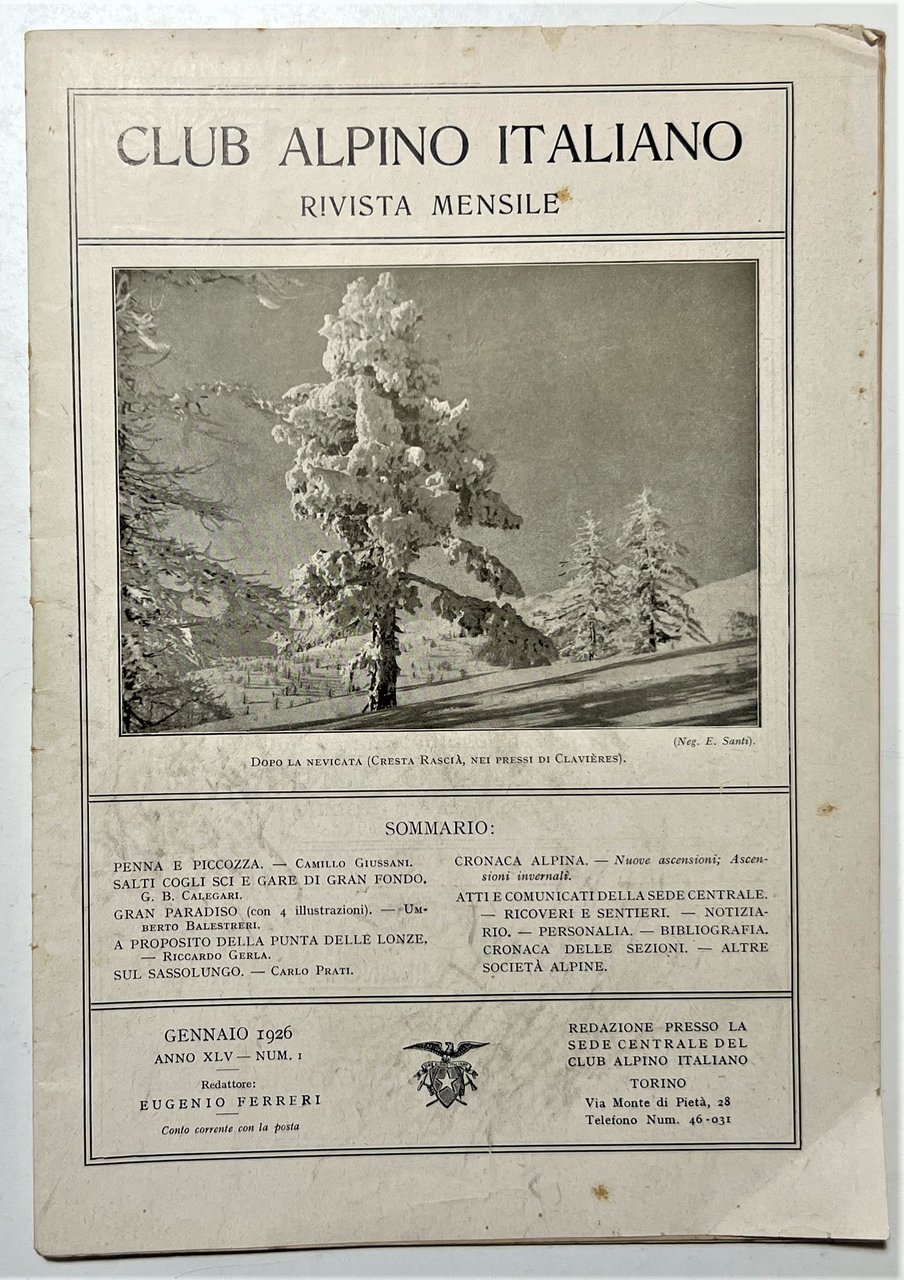 Rivista Mensile - Club Alpino Italiano N. 1 - 1926