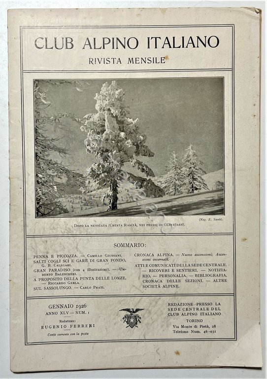 Rivista Mensile - Club Alpino Italiano N. 1 - 1926