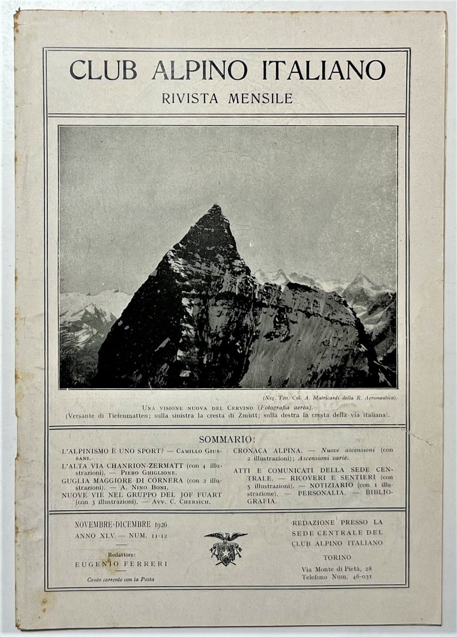 Rivista Mensile - Club Alpino Italiano N. 11/12 - 1926