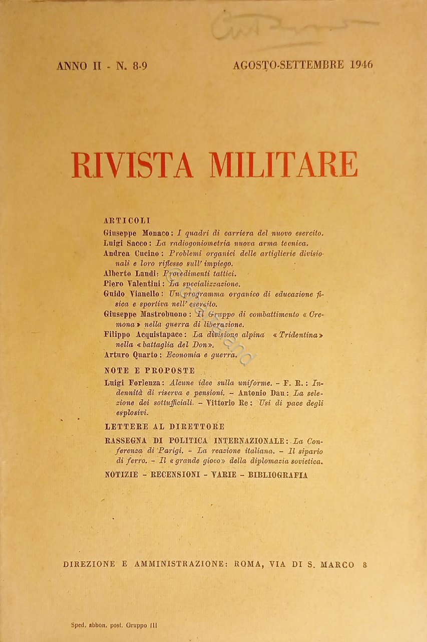 Rivista Militare - Anno II - N. 8-9 Agosto-Settembre 1946